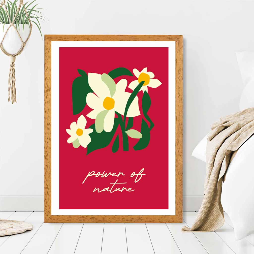 Boho Modern Red, Green Flower Power  Art Print | Wall Art Plaza