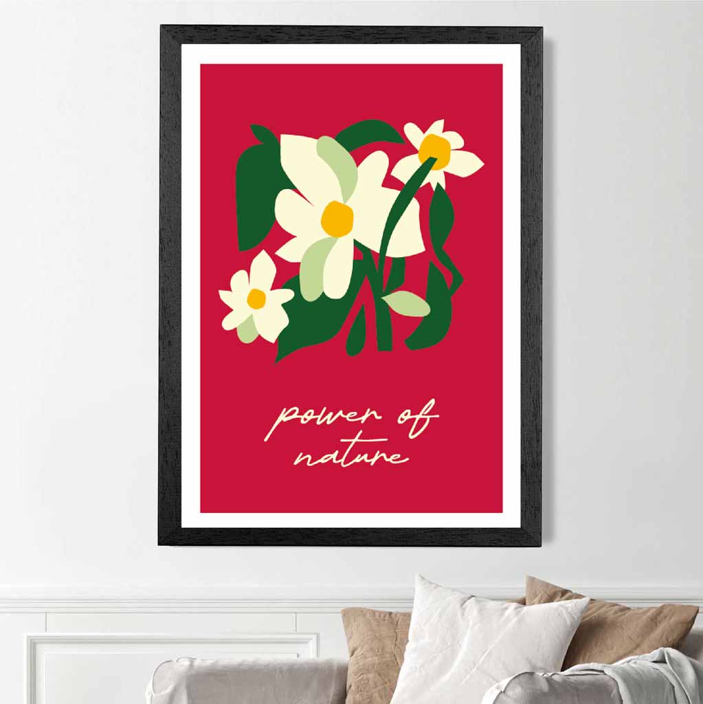 Boho Modern Red, Green Flower Power  Art Print | Wall Art Plaza