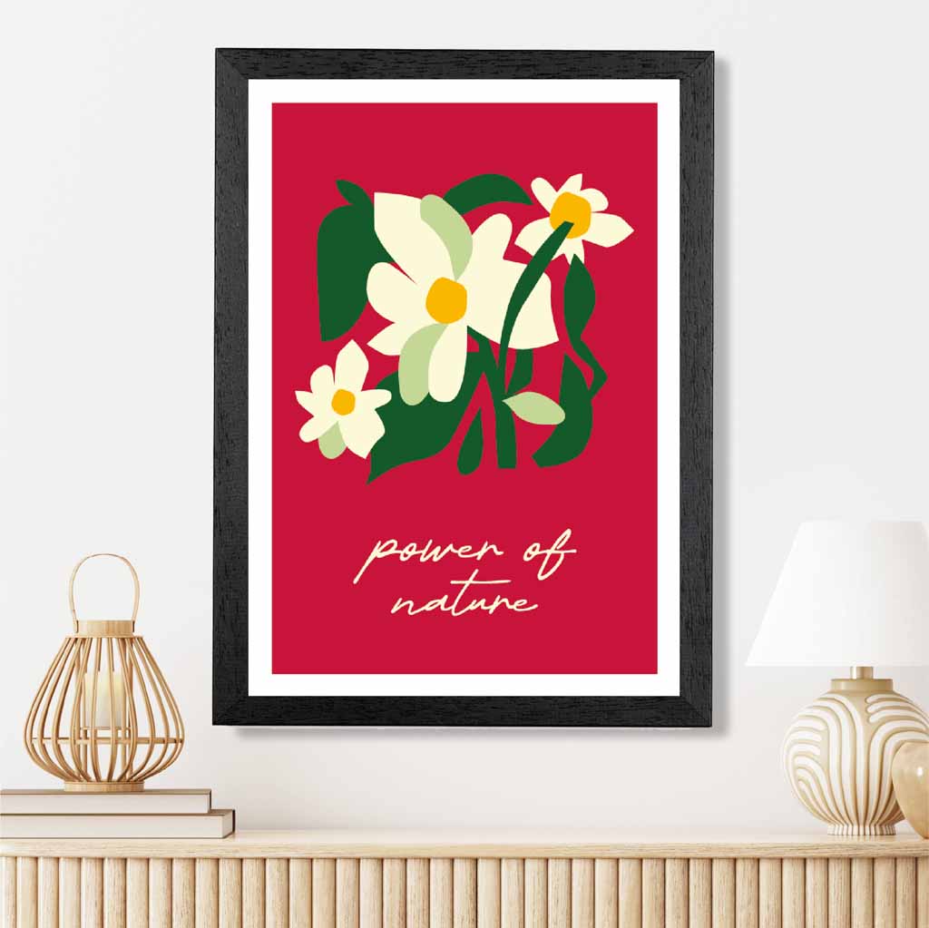 Boho Modern Red, Green Flower Power  Art Print | Wall Art Plaza