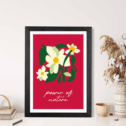 Boho Modern Red, Green Flower Power  Art Print | Wall Art Plaza