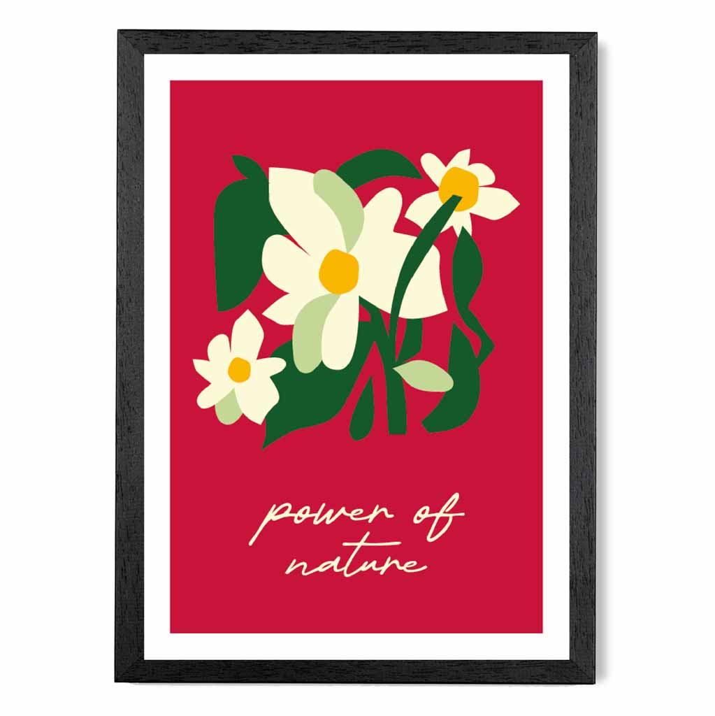 Boho Modern Red, Green Flower Power  Art Print | Wall Art Plaza