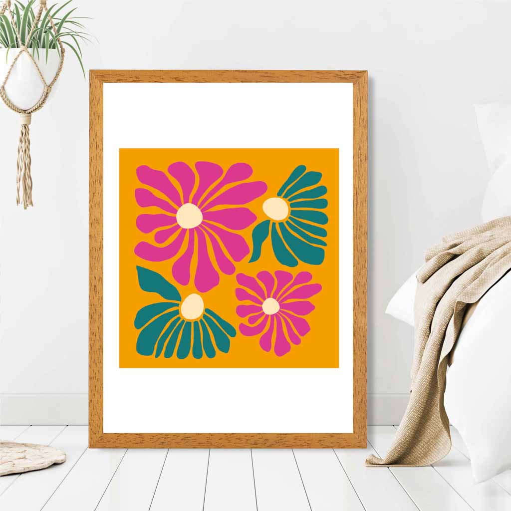 Boho Modern Orange, Pink Flowers  Art Print | Wall Art Plaza