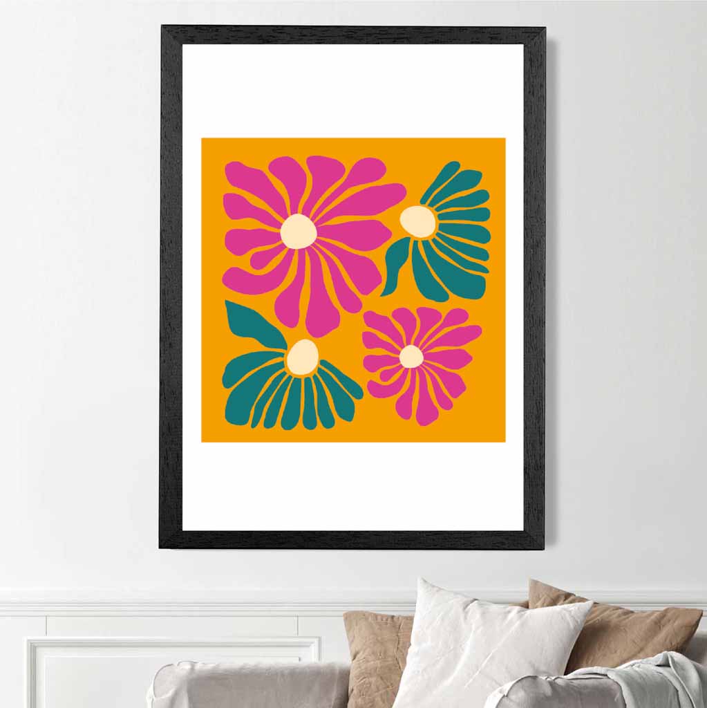 Boho Modern Orange, Pink Flowers  Art Print | Wall Art Plaza