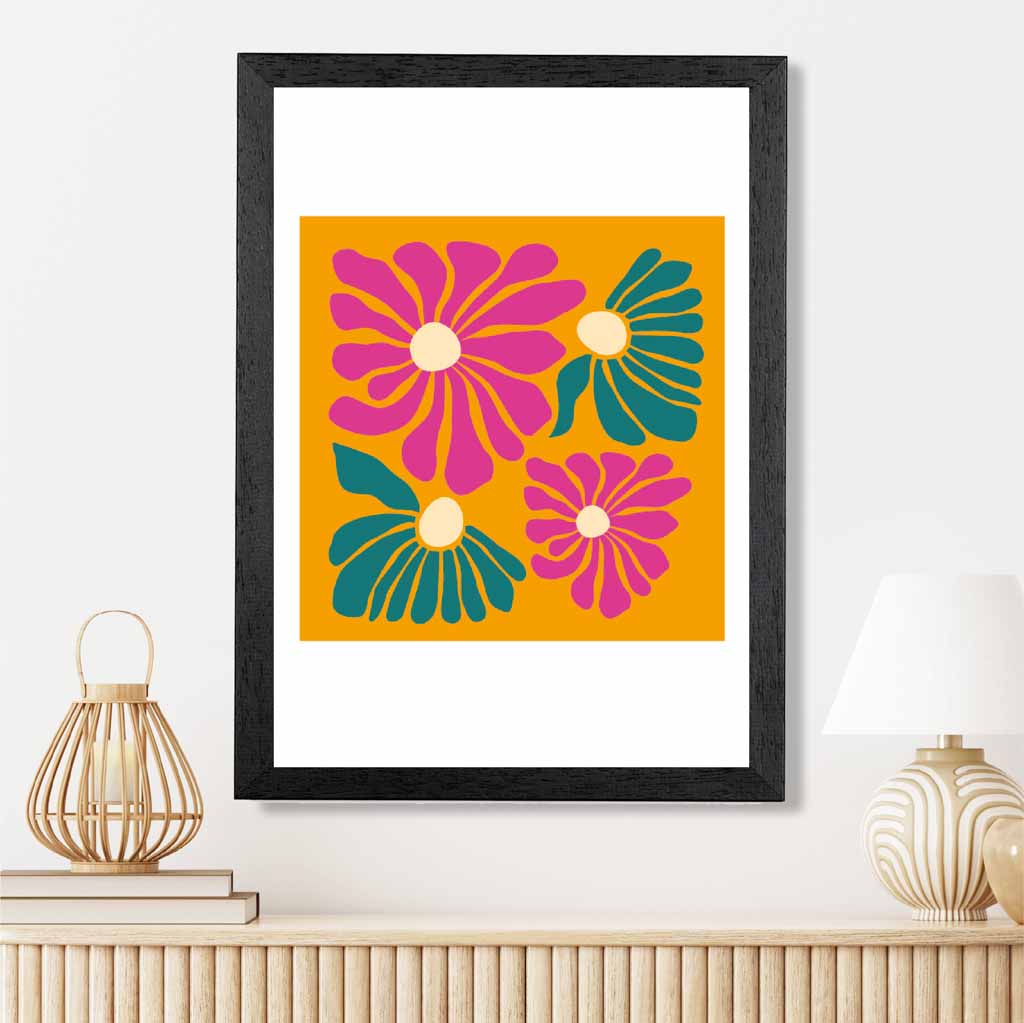 Boho Modern Orange, Pink Flowers  Art Print | Wall Art Plaza