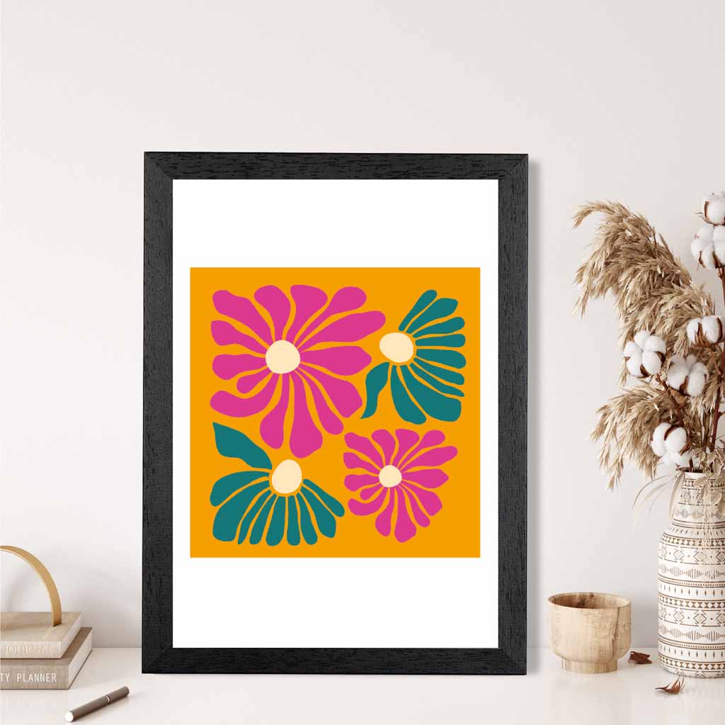 Boho Modern Orange, Pink Flowers  Art Print | Wall Art Plaza