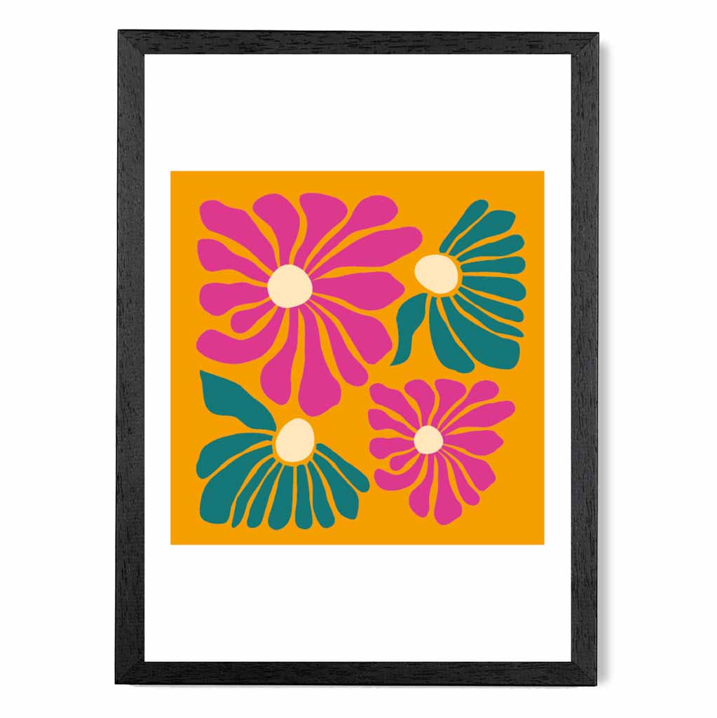 Boho Modern Orange, Pink Flowers  Art Print | Wall Art Plaza