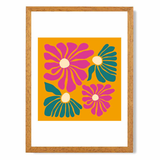 Boho Modern Orange, Pink Flowers  Art Print | Wall Art Plaza