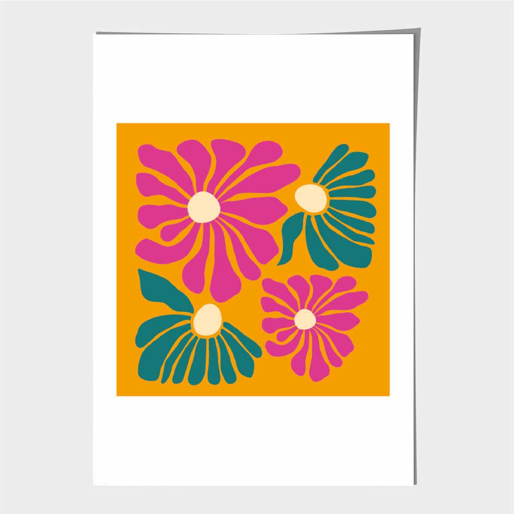 Boho Modern Orange, Pink Flowers  Art Print | Wall Art Plaza