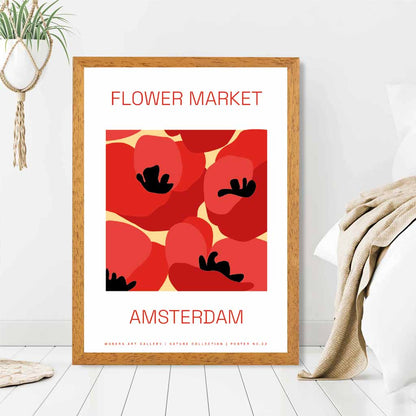 Flower Market Red, Beige Amsterdam Poppies  Art Print | Wall Art Plaza