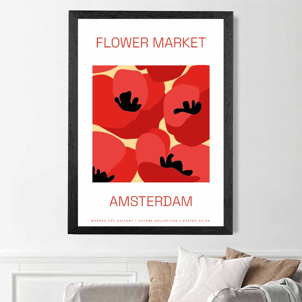 Flower Market Red, Beige Amsterdam Poppies  Art Print | Wall Art Plaza
