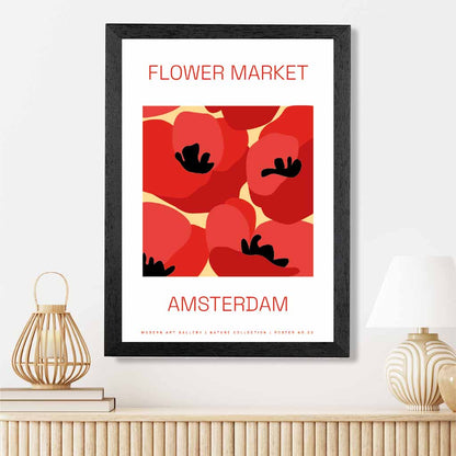 Flower Market Red, Beige Amsterdam Poppies  Art Print | Wall Art Plaza