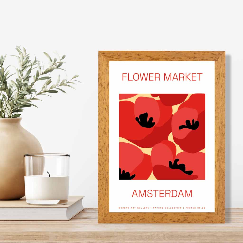 Flower Market Red, Beige Amsterdam Poppies  Art Print | Wall Art Plaza