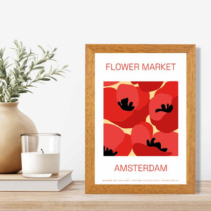 Flower Market Red, Beige Amsterdam Poppies  Art Print | Wall Art Plaza