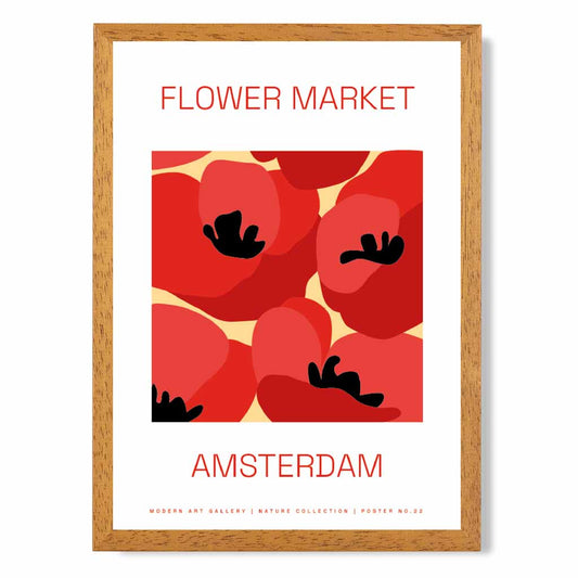 Flower Market Red, Beige Amsterdam Poppies  Art Print | Wall Art Plaza