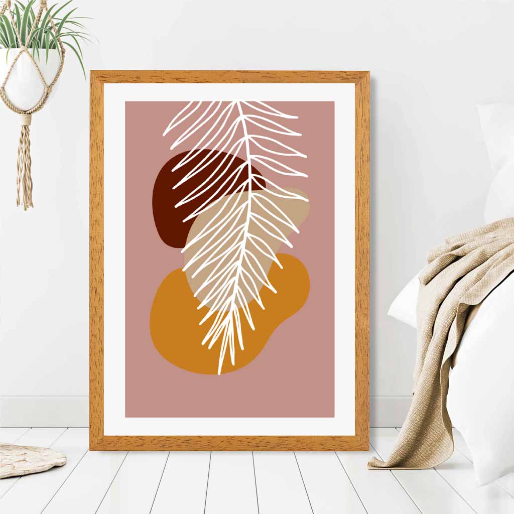 Boho Pink, Orange Sketch Botanical Art Poster | Wall Art Plaza