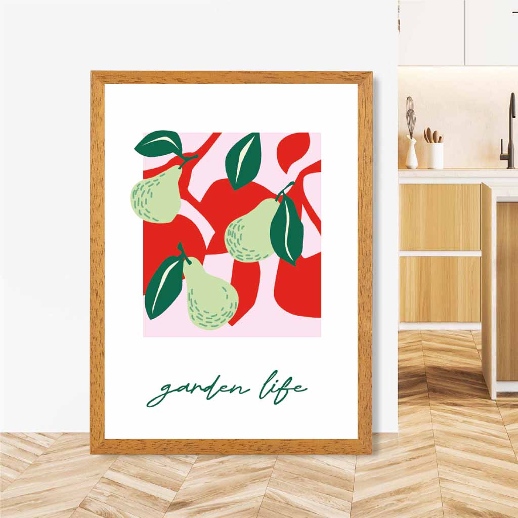 Modern Green, Pink Pears Kitchen Art Print | Wall Art Plaza