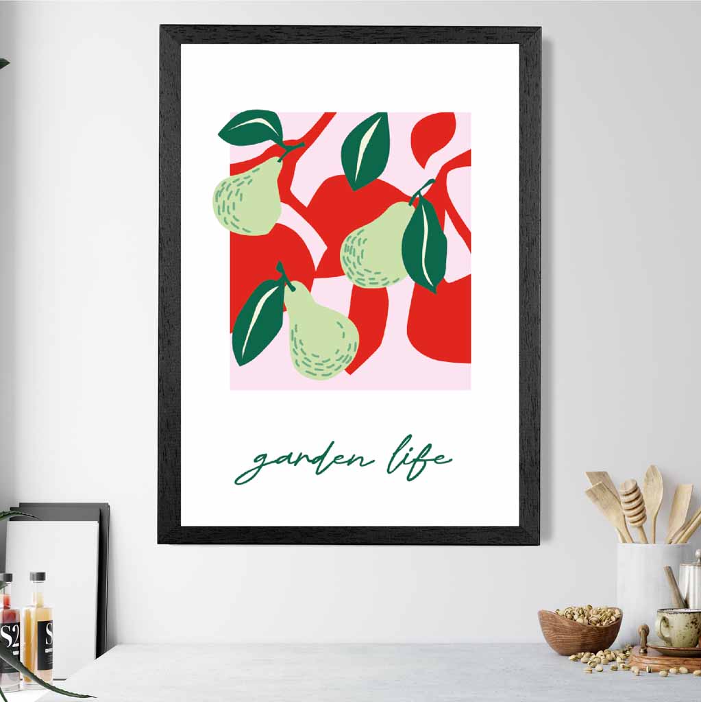 Modern Green, Pink Pears Kitchen Art Print | Wall Art Plaza