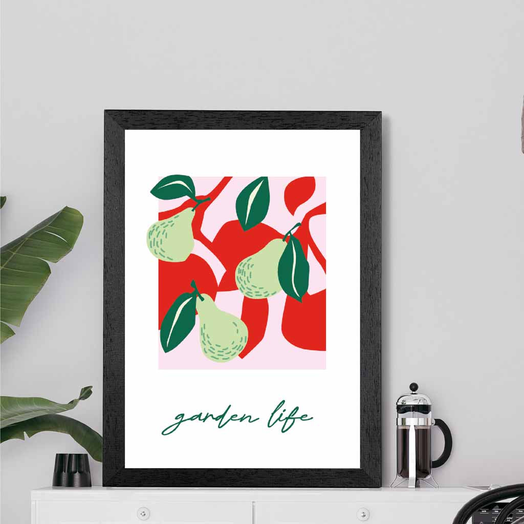Modern Green, Pink Pears Kitchen Art Print | Wall Art Plaza