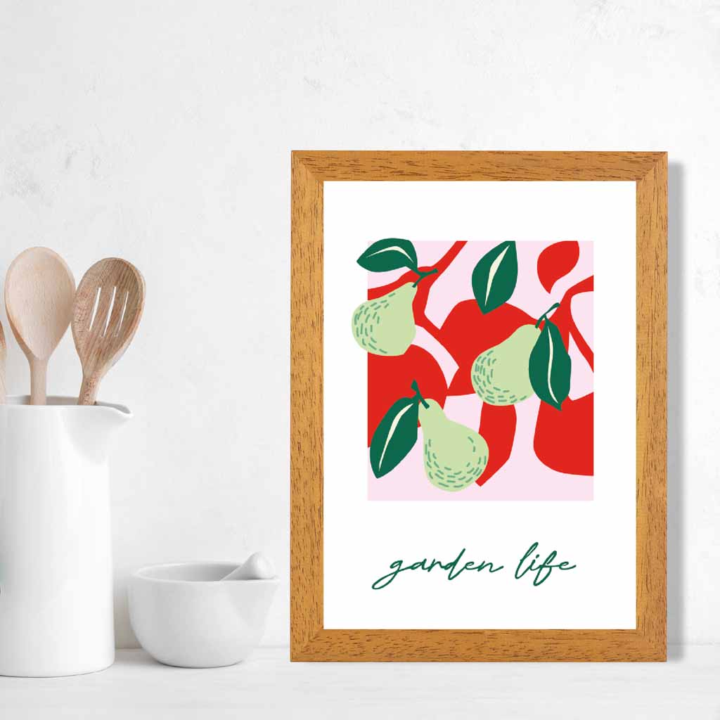 Modern Green, Pink Pears Kitchen Art Print | Wall Art Plaza