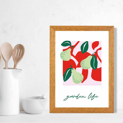 Modern Green, Pink Pears Kitchen Art Print | Wall Art Plaza