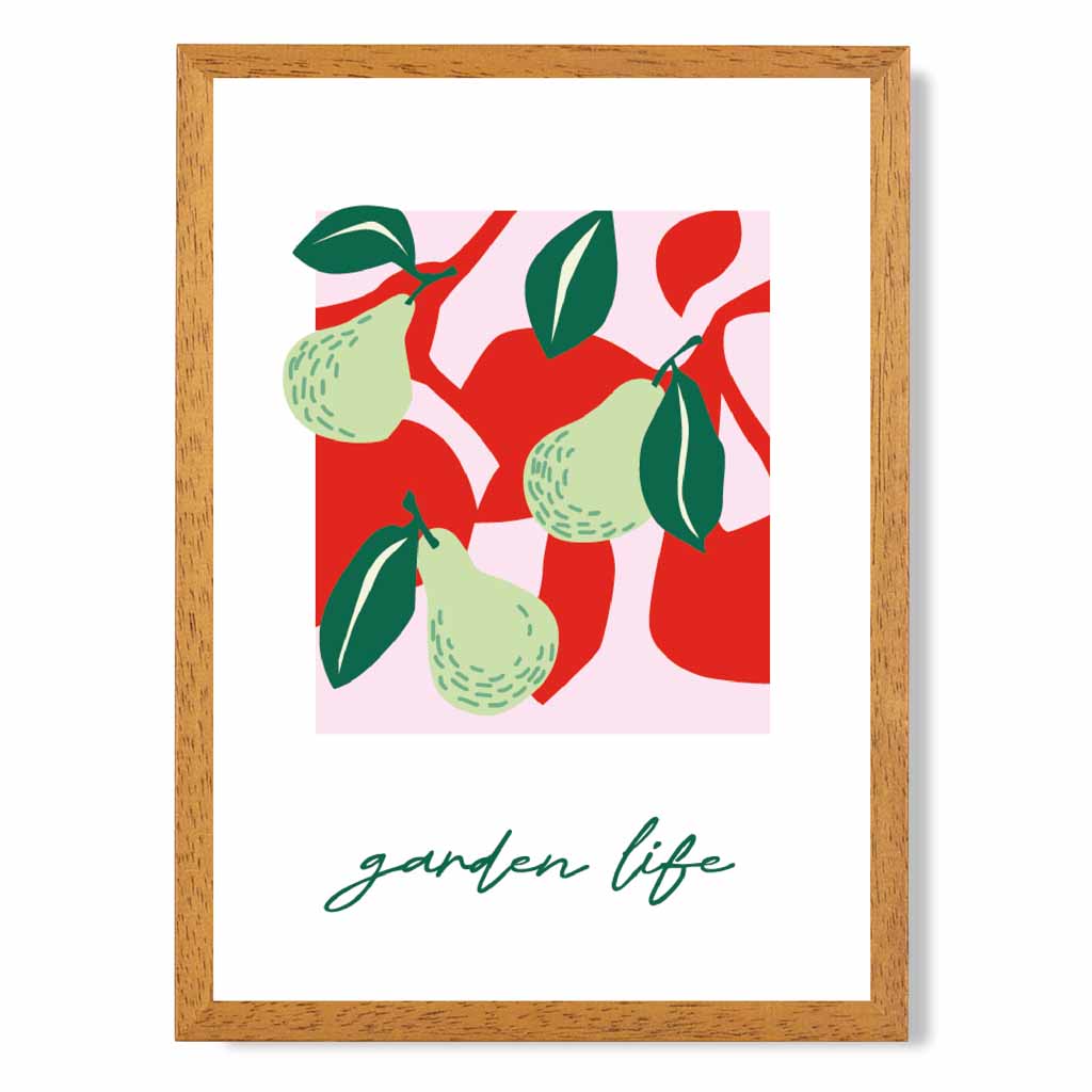 Modern Green, Pink Pears Kitchen Art Print | Wall Art Plaza