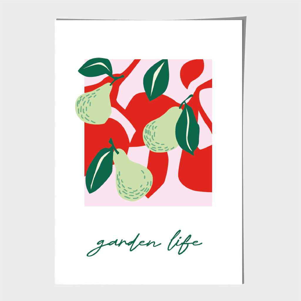 Modern Green, Pink Pears Kitchen Art Print | Wall Art Plaza