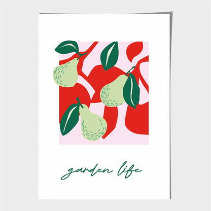 Modern Green, Pink Pears Kitchen Art Print | Wall Art Plaza