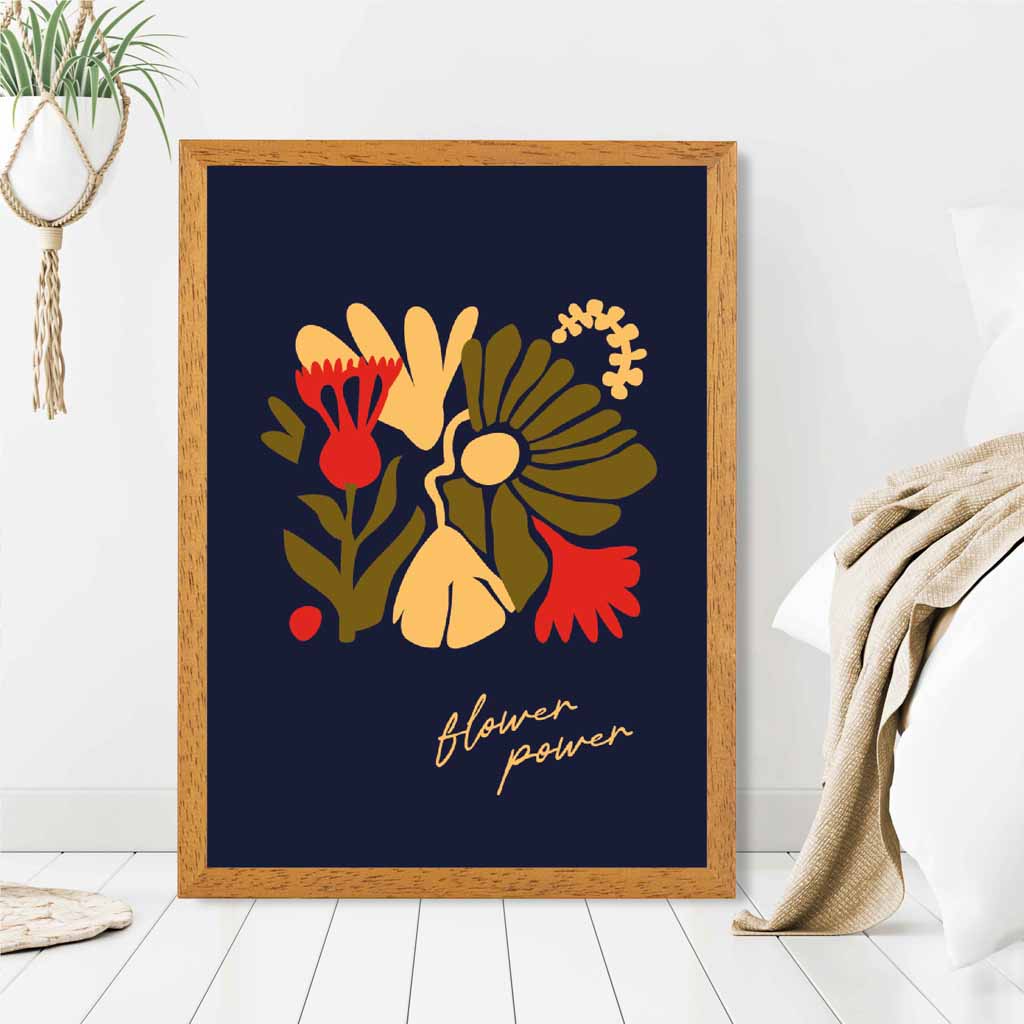 Modern Floral Black, Yellow Flower Power  Art Poster | Wall Art Plaza