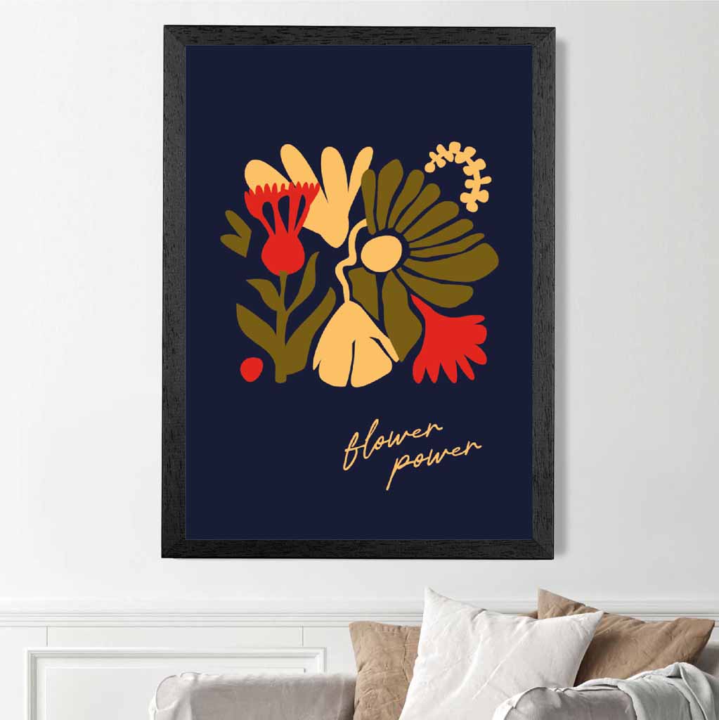 Modern Floral Black, Yellow Flower Power  Art Poster | Wall Art Plaza