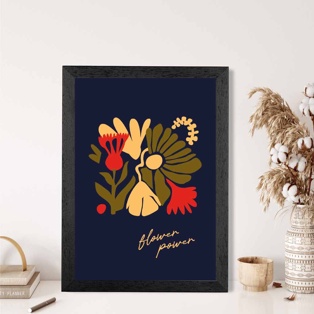 Modern Floral Black, Yellow Flower Power  Art Poster | Wall Art Plaza