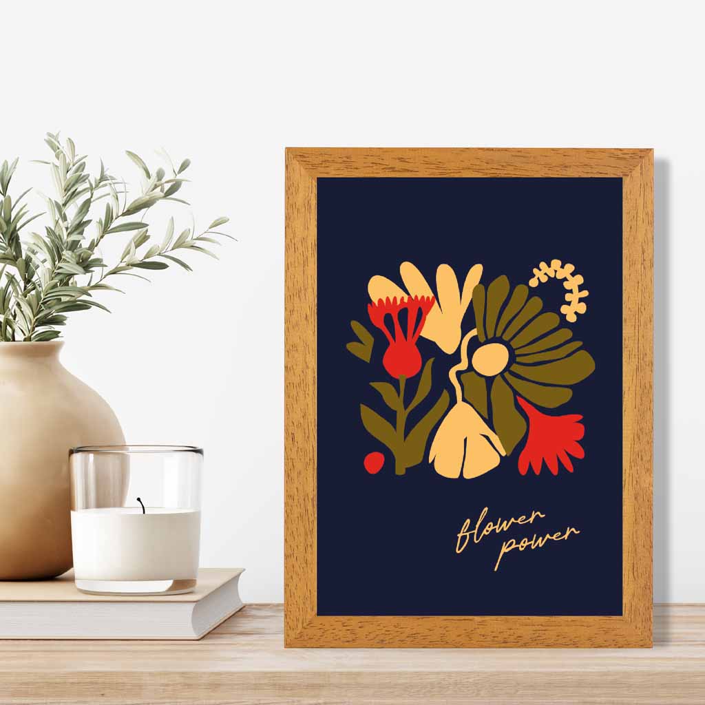 Modern Floral Black, Yellow Flower Power  Art Poster | Wall Art Plaza