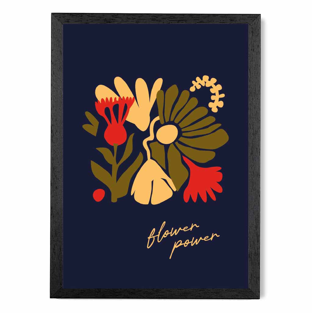 Modern Floral Black, Yellow Flower Power  Art Poster | Wall Art Plaza