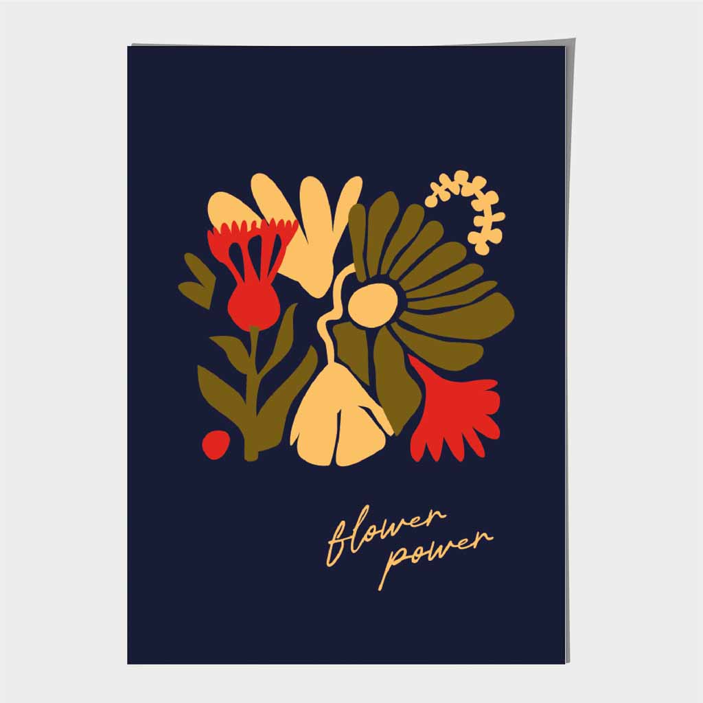 Modern Floral Black, Yellow Flower Power  Art Poster | Wall Art Plaza