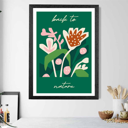 Modern Boho Green, Pink Back to Nature  Art Poster | Wall Art Plaza