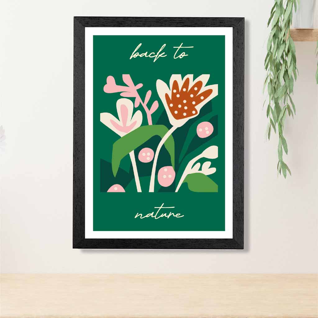 Modern Boho Green, Pink Back to Nature  Art Poster | Wall Art Plaza