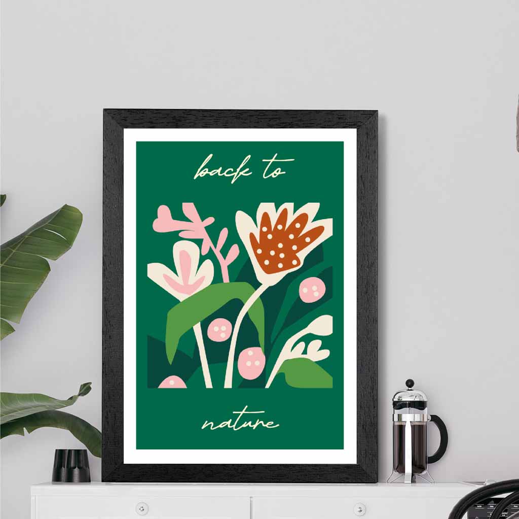 Modern Boho Green, Pink Back to Nature  Art Poster | Wall Art Plaza