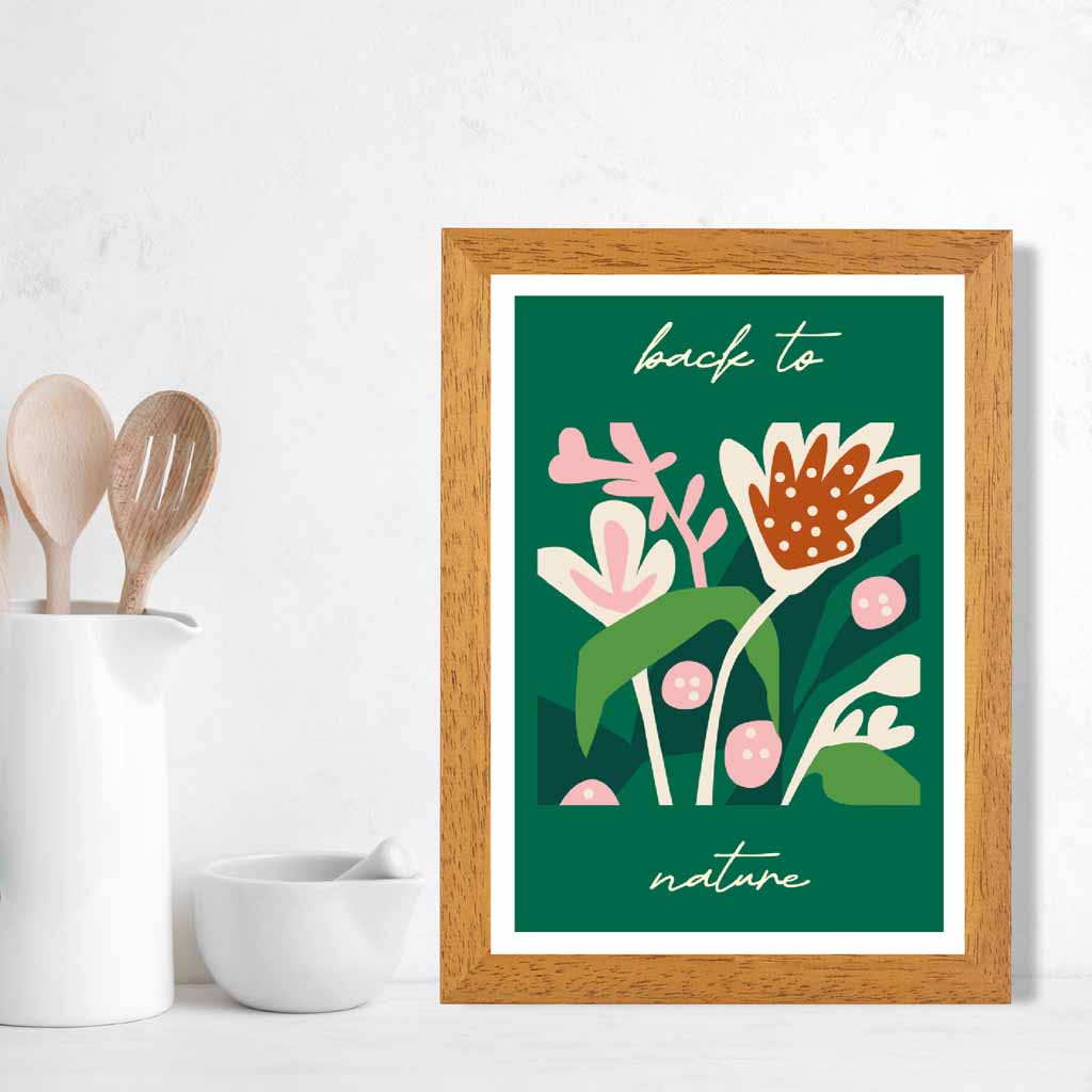 Modern Boho Green, Pink Back to Nature  Art Poster | Wall Art Plaza