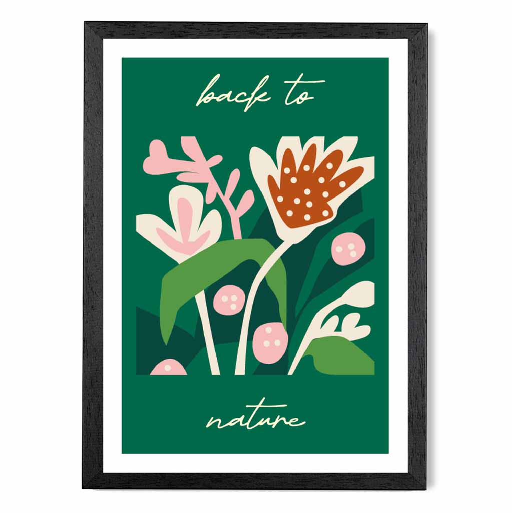 Modern Boho Green, Pink Back to Nature  Art Poster | Wall Art Plaza