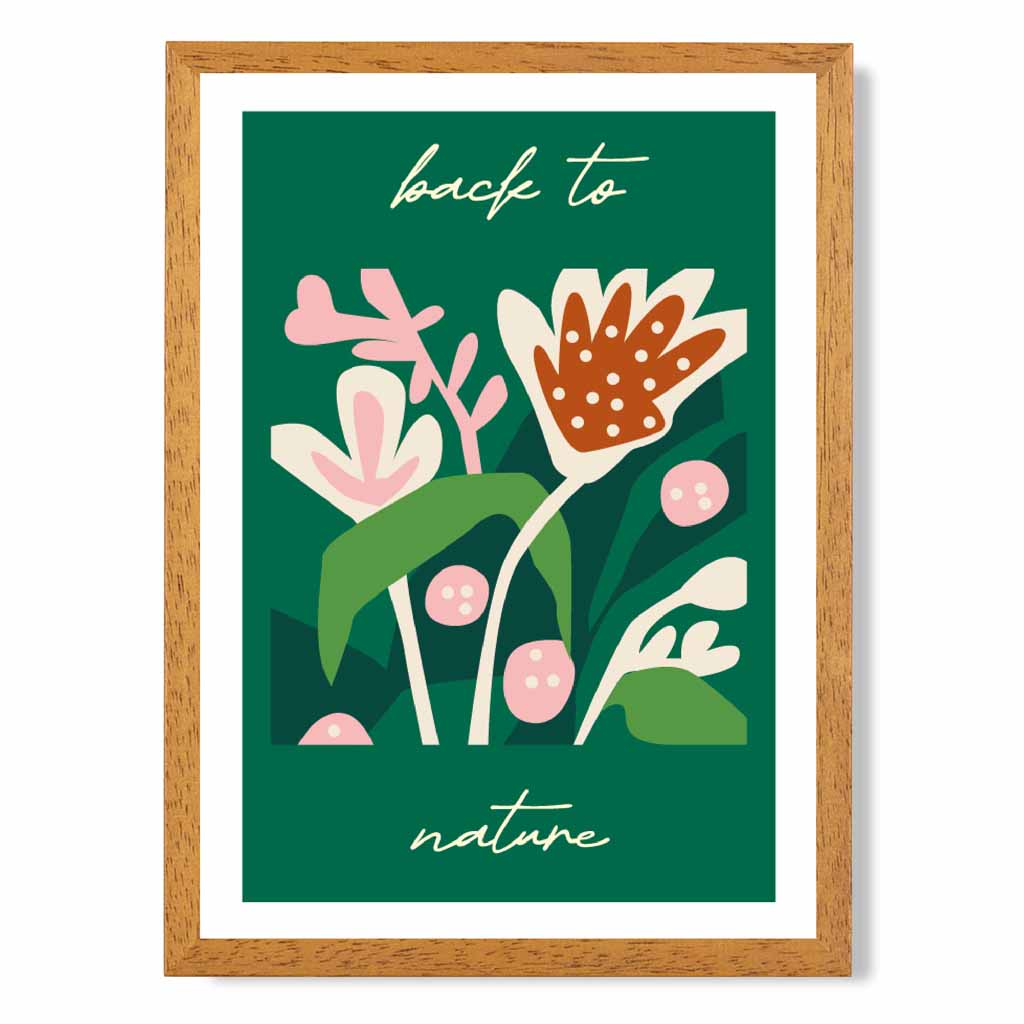 Modern Boho Green, Pink Back to Nature  Art Poster | Wall Art Plaza