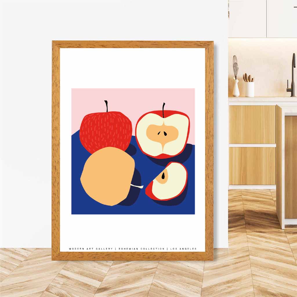 Modern Blue, Red Apples Kitchen Art Poster | Wall Art Plaza