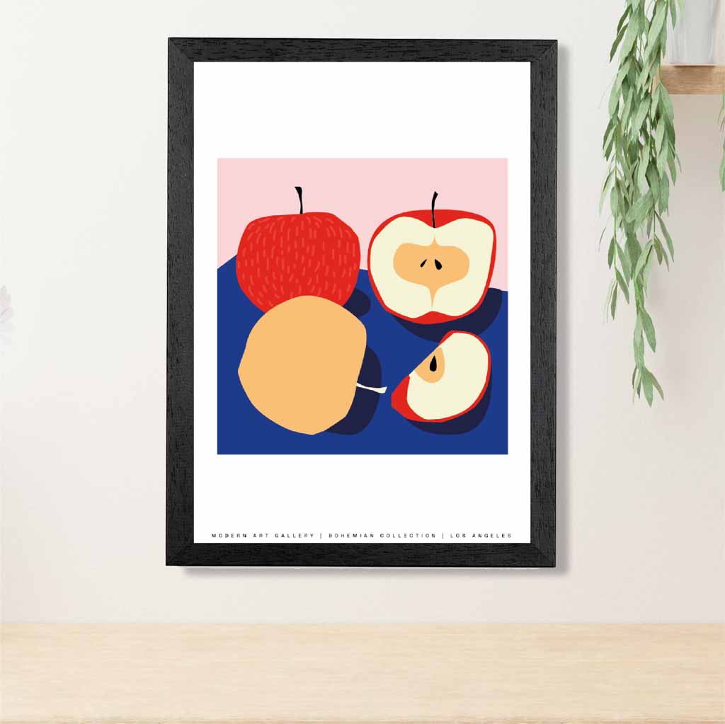 Modern Blue, Red Apples Kitchen Art Poster | Wall Art Plaza