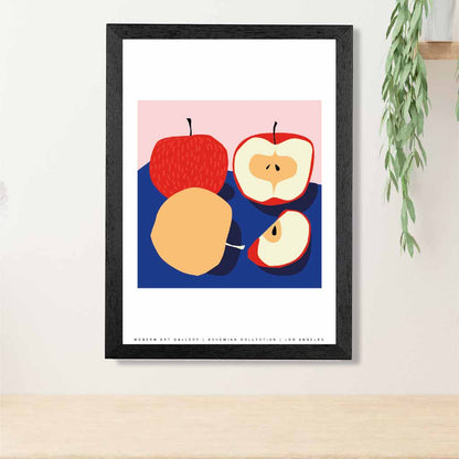 Modern Blue, Red Apples Kitchen Art Poster | Wall Art Plaza