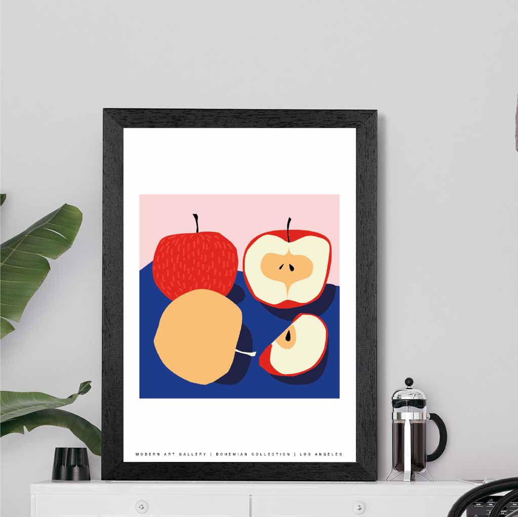 Modern Blue, Red Apples Kitchen Art Poster | Wall Art Plaza