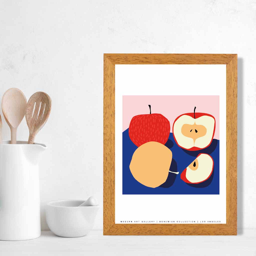 Modern Blue, Red Apples Kitchen Art Poster | Wall Art Plaza