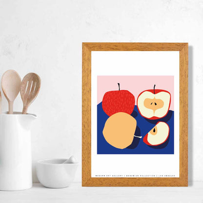 Modern Blue, Red Apples Kitchen Art Poster | Wall Art Plaza