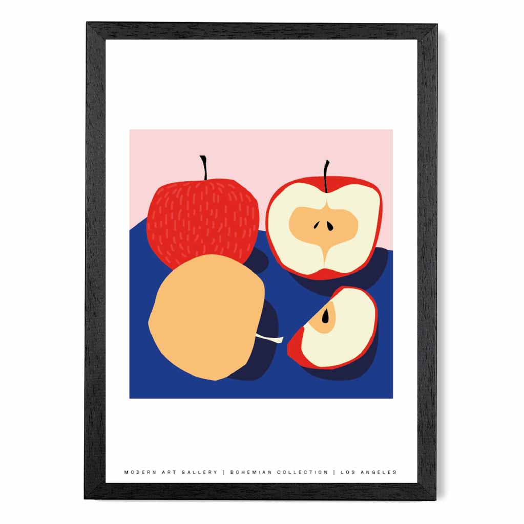 Modern Blue, Red Apples Kitchen Art Poster | Wall Art Plaza