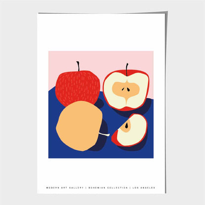 Modern Blue, Red Apples Kitchen Art Poster | Wall Art Plaza