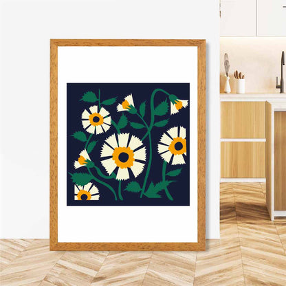 Modern Abstract Black, Yellow Flowers  Art Print | Wall Art Plaza