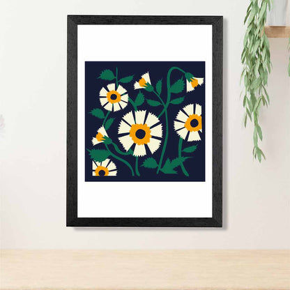 Modern Abstract Black, Yellow Flowers  Art Print | Wall Art Plaza