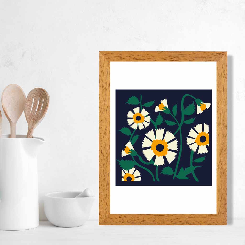 Modern Abstract Black, Yellow Flowers  Art Print | Wall Art Plaza